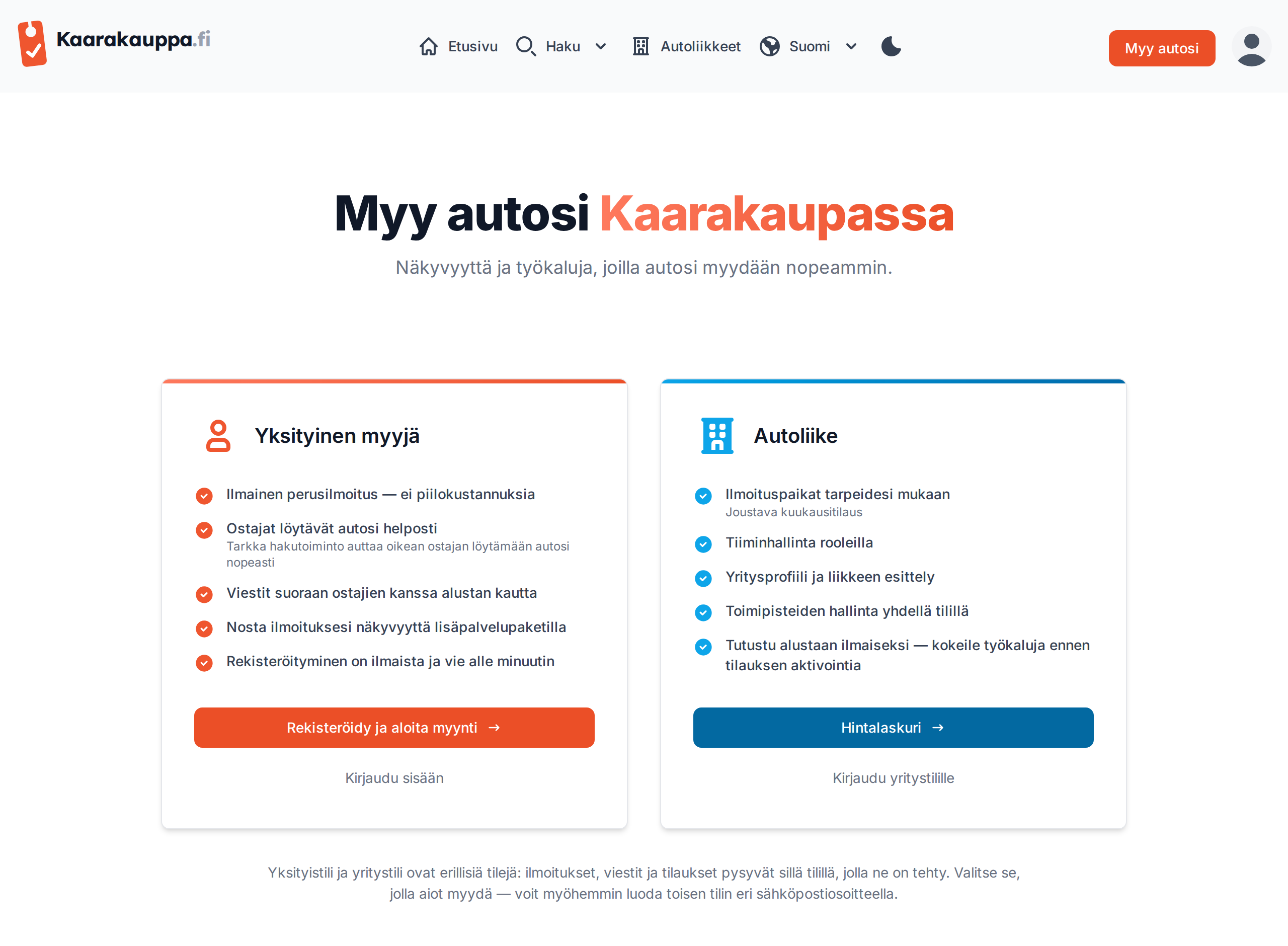 Tilityypin valinta: yksityinen myyjä ja autoliike vierekkäin